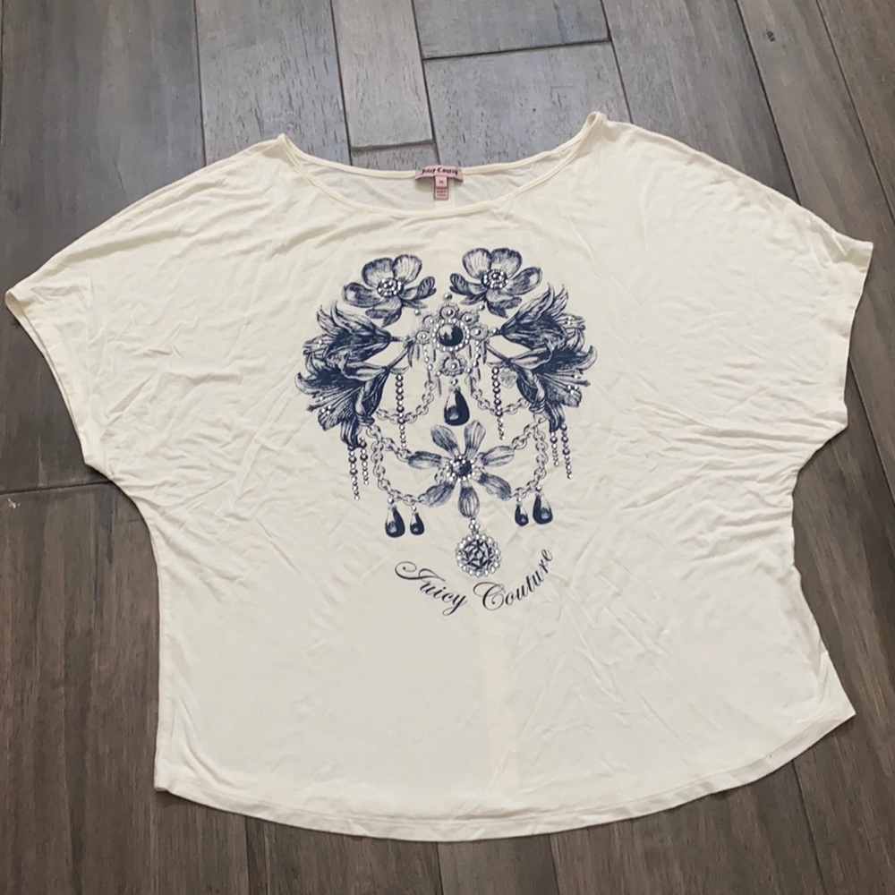 Juicy Couture Cream Top with Blue Design